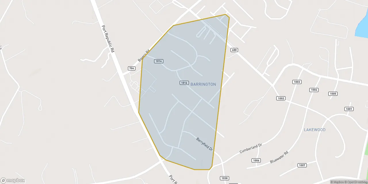 Barrington subdivision map showing street layout near Port Republic Road in Rockingham County VA
