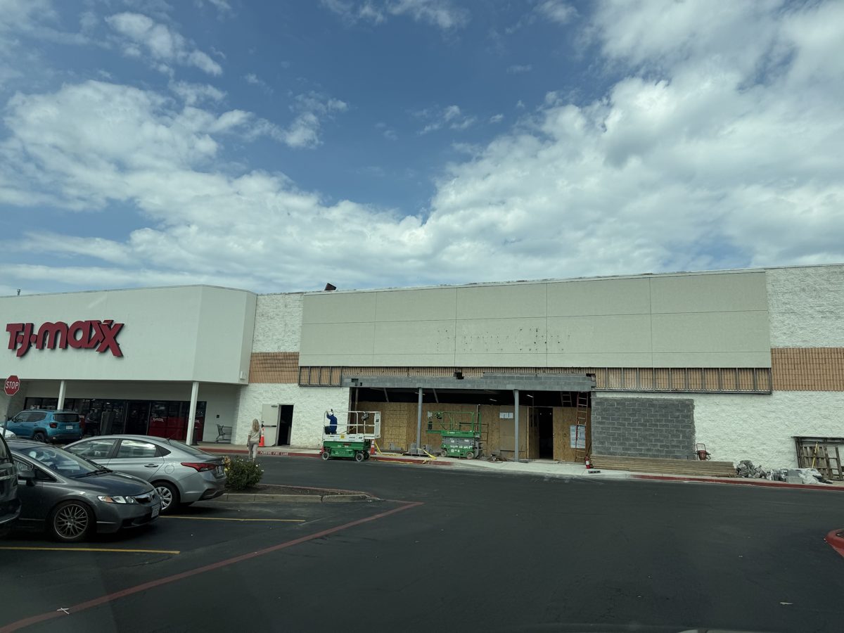 The bay next to TJ Maxx with its storefront removed and new block walls going up