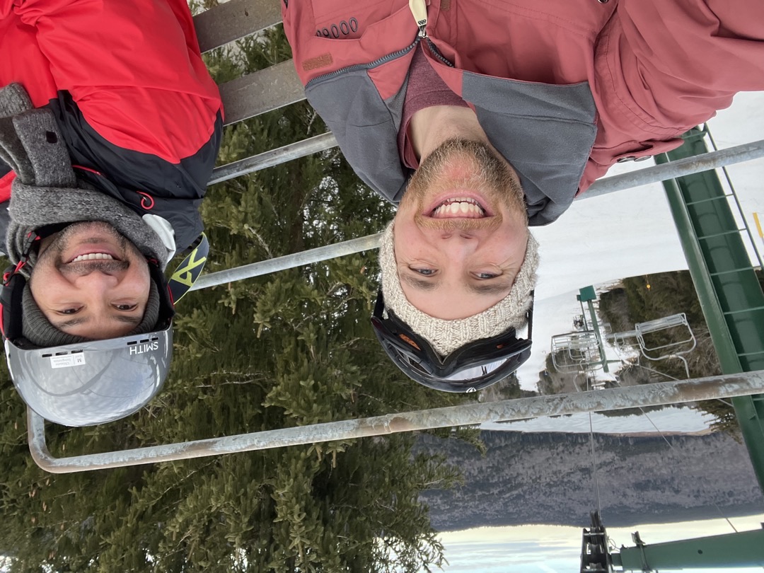 Mattias and Ronald Flores on the chairlift at Snowshoe