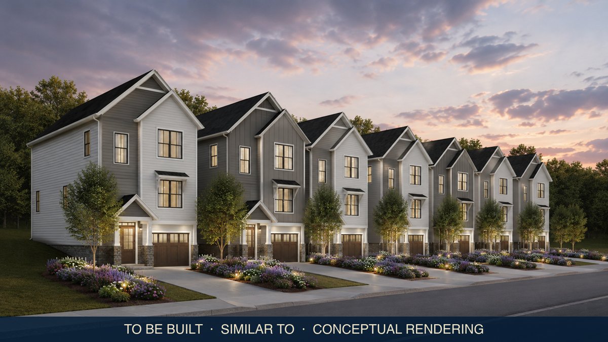 Conceptual rendering of a row of townhomes at sunset... to be built, similar to
